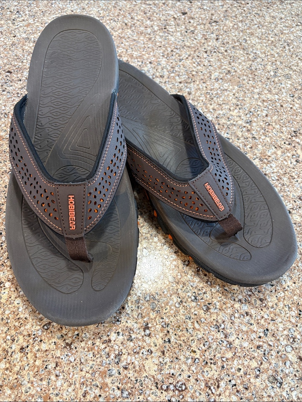 HOBIBEAR Men’s Dark Brown and Gray Perforated Flip-Flops - Size 47